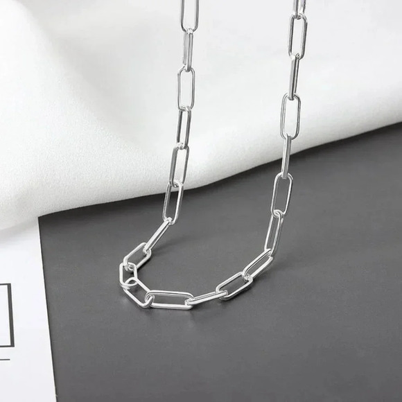 925 Sterling Silver Paperclip Necklace Minimalist Dainty Chain Link Necklace - Picture 5 of 5